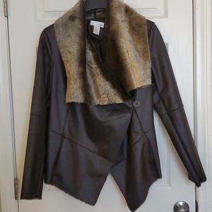 Faux fur lined vegan leather jacket